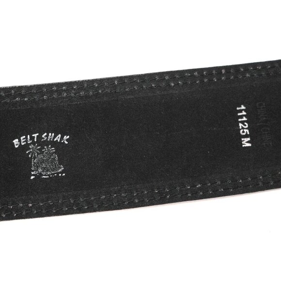 Belt Shak Vegan Leather Wide Belt Black Contrast Stitching Half Moon Buckle - Picture 9 of 11